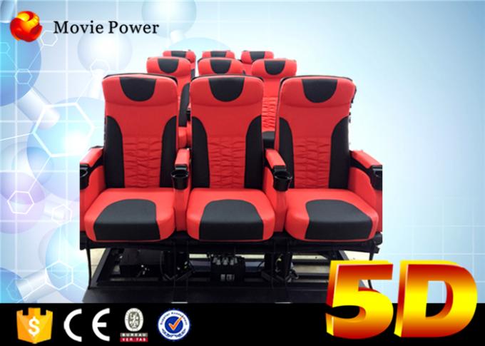 Rote und schwarze des Lederstuhl-4D Sitze Bewegungs-des Theater-100 mit Becherhalter-und Bein-Schleife 0