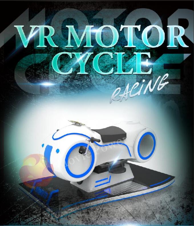 Weißes Motorrad der Farbvirtuellen realität 9D, das Simulator für Kinder und Erwachsene läuft 0