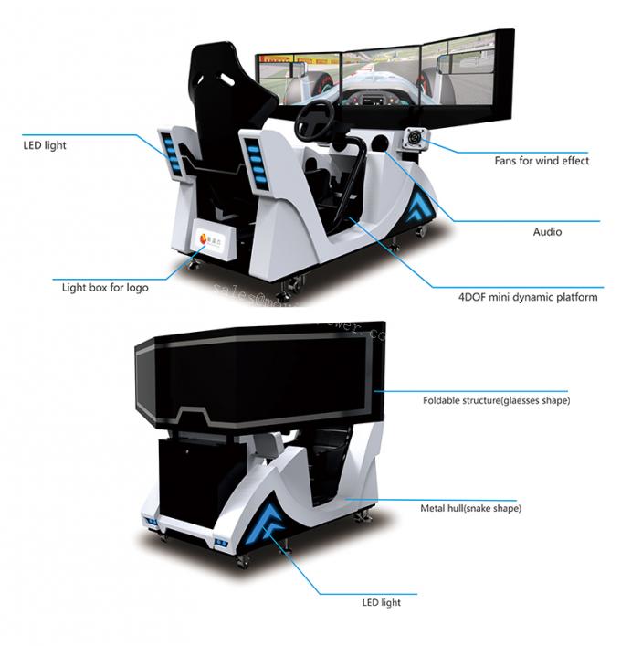 Innensimulator der Säulengang-Rennwagen-virtuellen Realität mit 3 Schirm 4KW 0