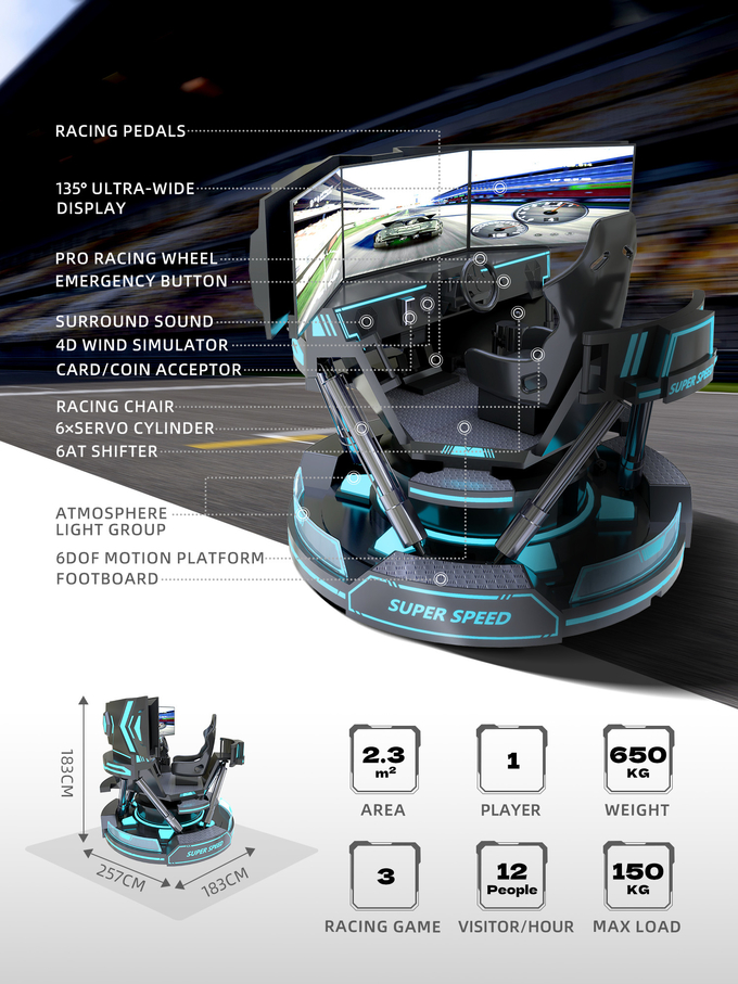 3 Bildschirm Virtual Reality Simulator 6- Dof Black Car Racing Spielmaschine 5d Autofahren Arcade für Mall 1