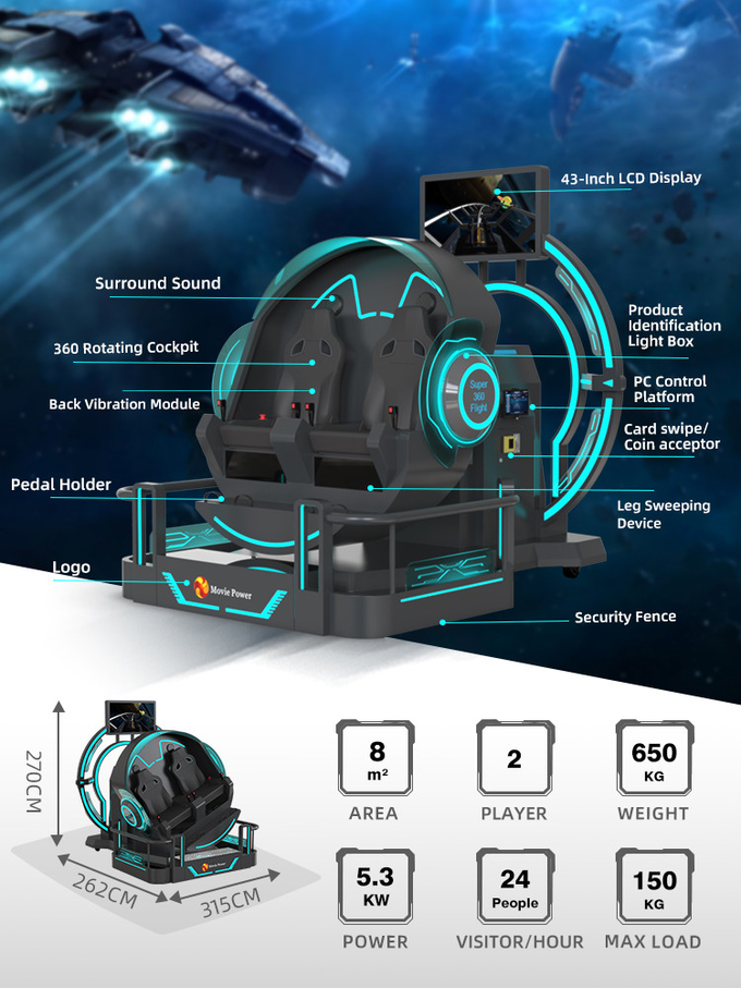 Smart Control VR 360 Flying Cinema 2 Sitzplätze 9D VR Achterbahn Simulator 1
