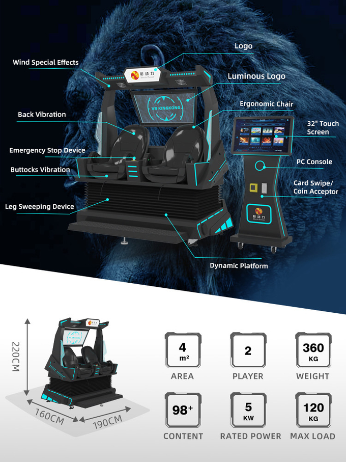 5.0KW 9d VR Kino 2 Sitze Achterbahn VR Stuhl Arcade 4d 8d Virtual Reality Simulator mit Dreharbeiten 1